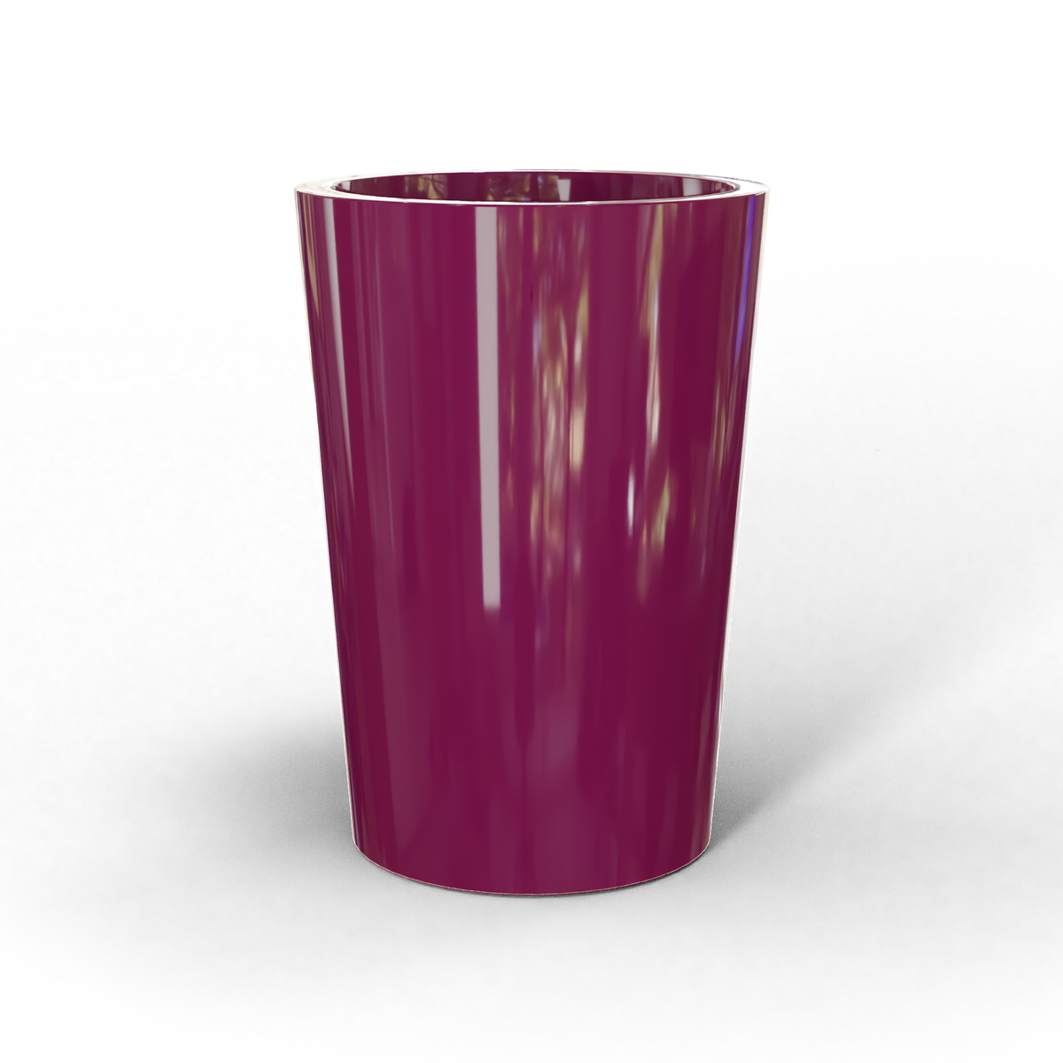 Tegel round tapered fiberglass planter in Gloss Eggplant, studio render