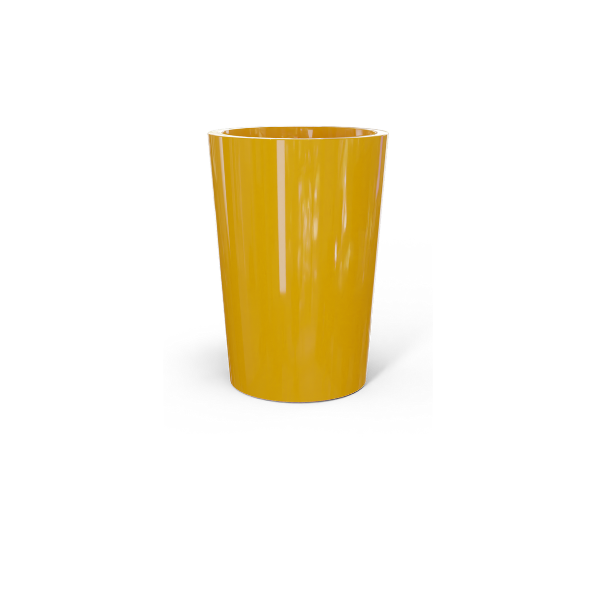 Tegel round tapered fiberglass planter in Gloss Saffron
