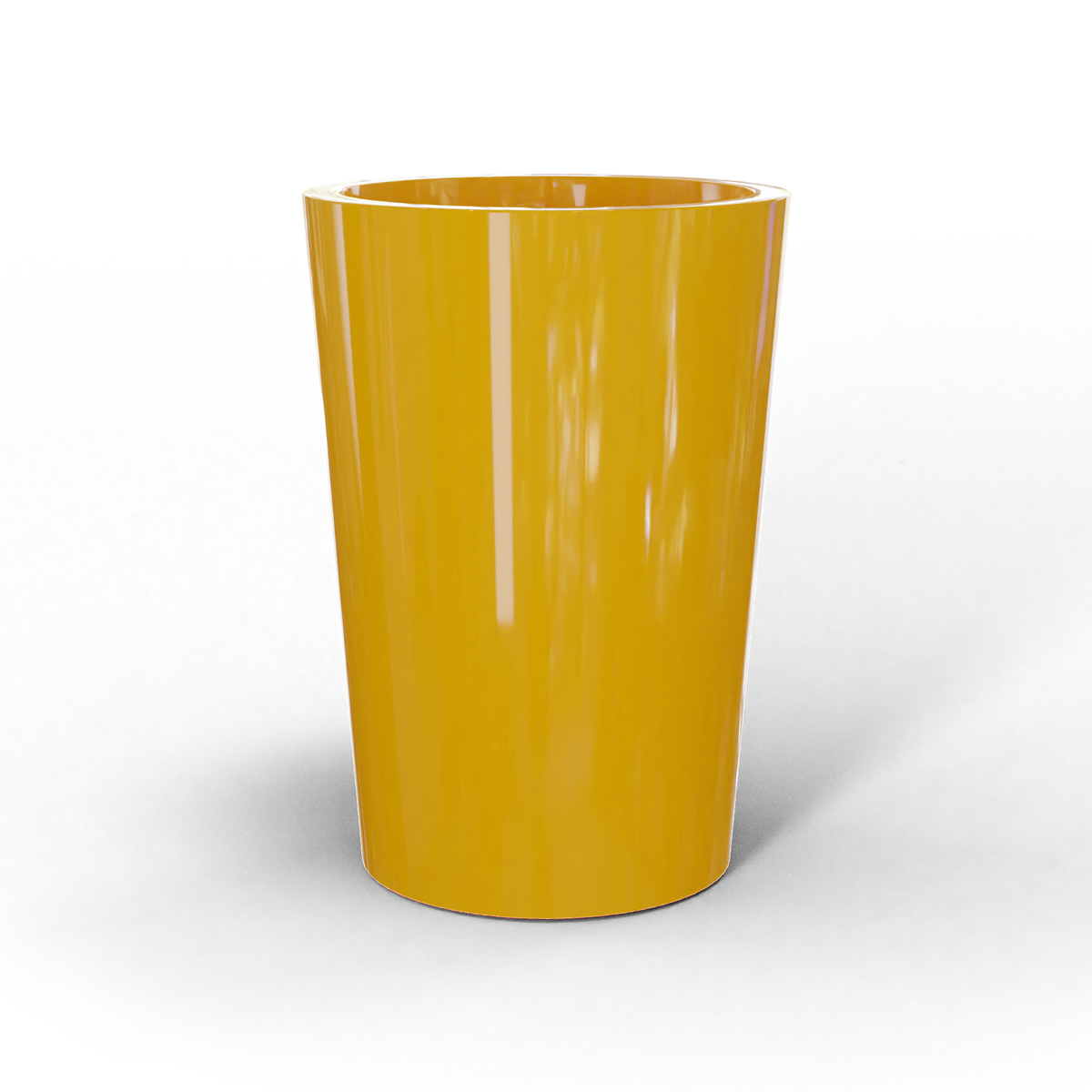 Tegel round tapered fiberglass planter in Gloss Saffron, studio render