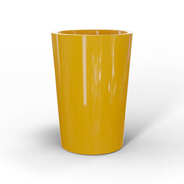 Tegel round tapered fiberglass planter in Gloss Saffron, studio render