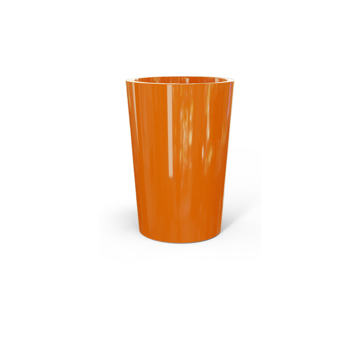 Tegel round tapered fiberglass planter in Gloss Tangerine