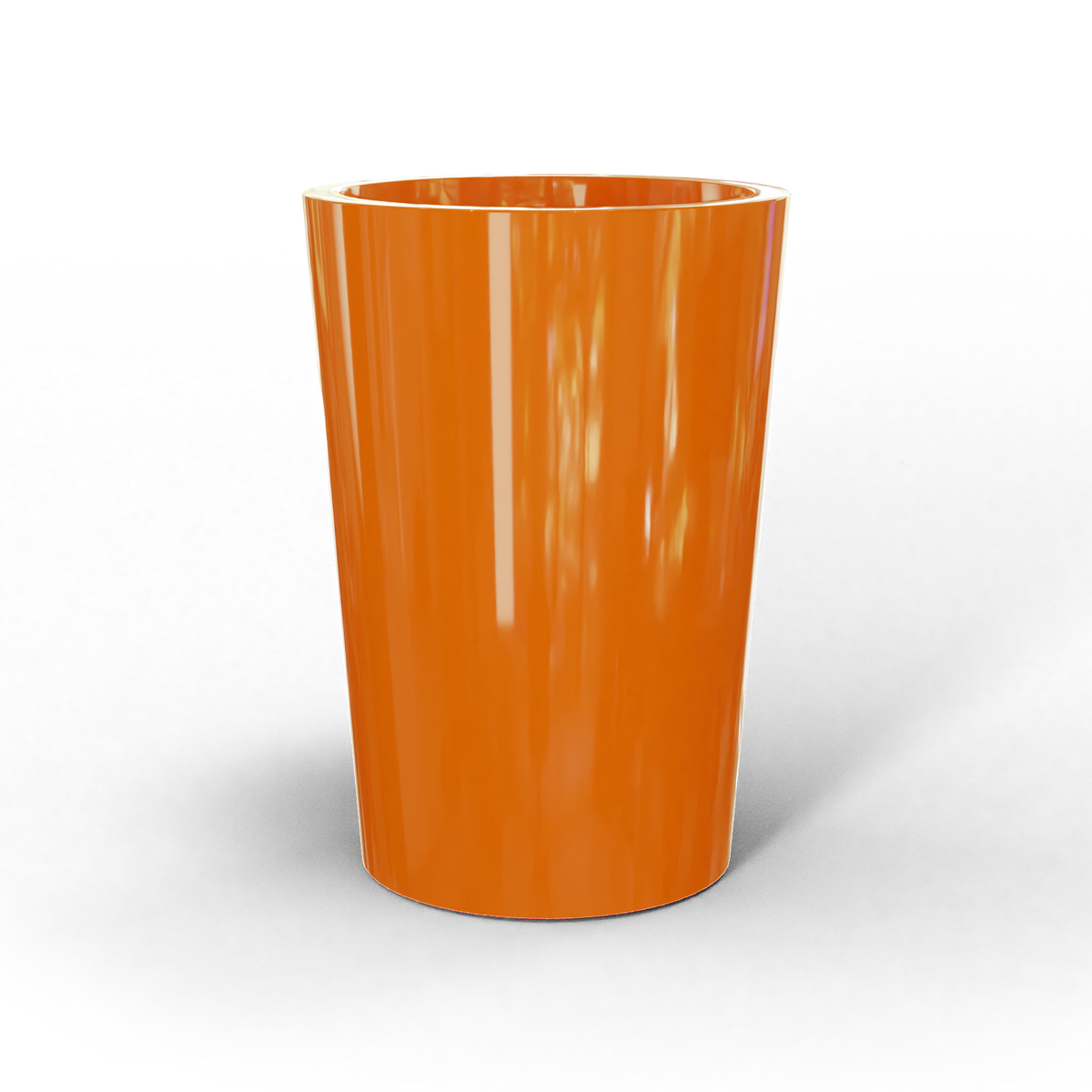 Tegel round tapered fiberglass planter in Gloss Tangerine, studio render