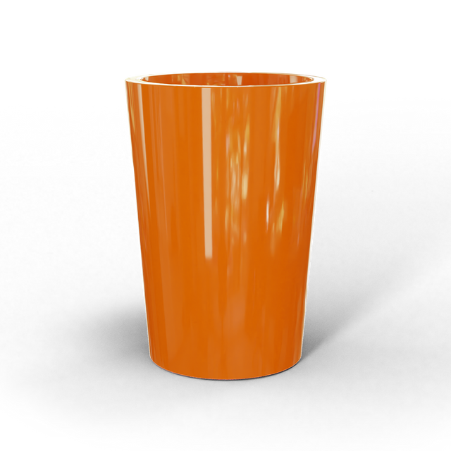 Tegel round tapered fiberglass planter in Gloss Tangerine, studio render