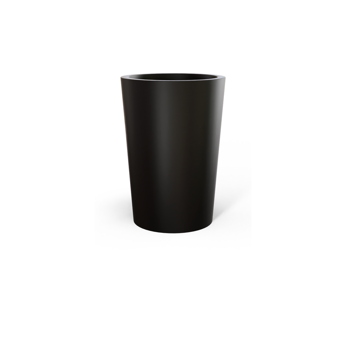 Tegel round tapered fiberglass planter in Matte Black
