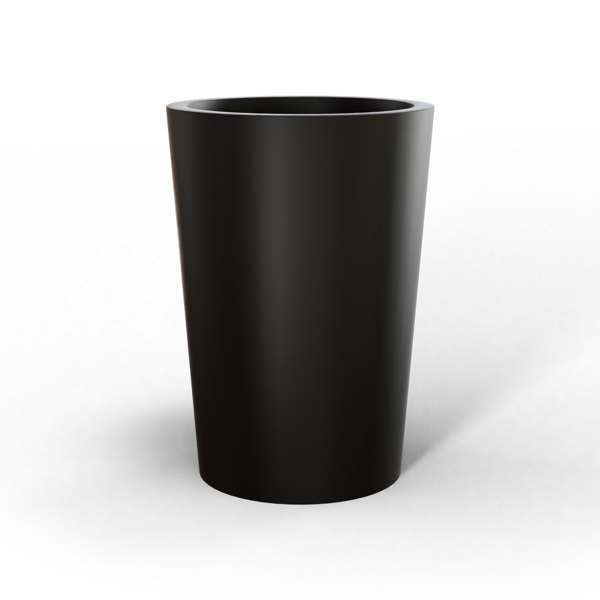 Tegel round tapered fiberglass planter in Matte Black, studio render