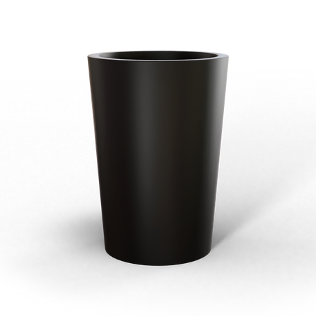Tegel round tapered fiberglass planter in Matte Black, studio render