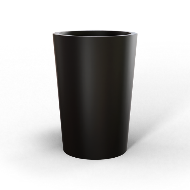 Tegel round tapered fiberglass planter in Matte Black, studio render