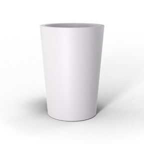 Tegel round tapered fiberglass planter in Matte Bright White, studio render