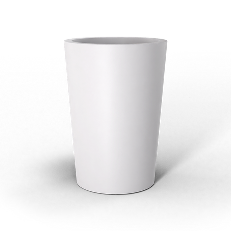 Tegel round tapered fiberglass planter in Matte Bright White, studio render
