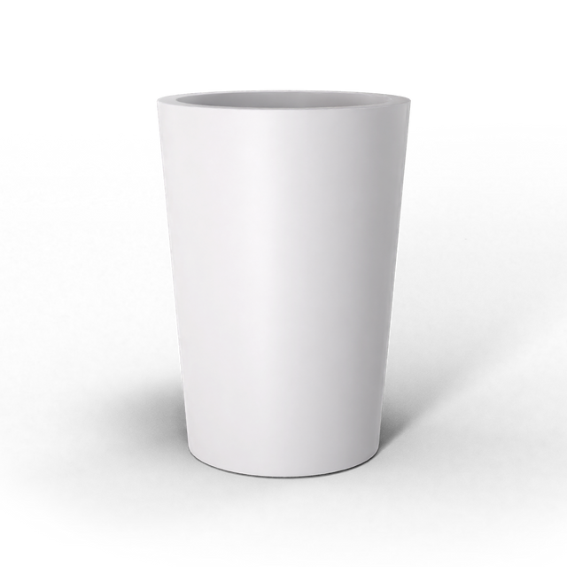 Tegel round tapered fiberglass planter in Matte Bright White, studio render