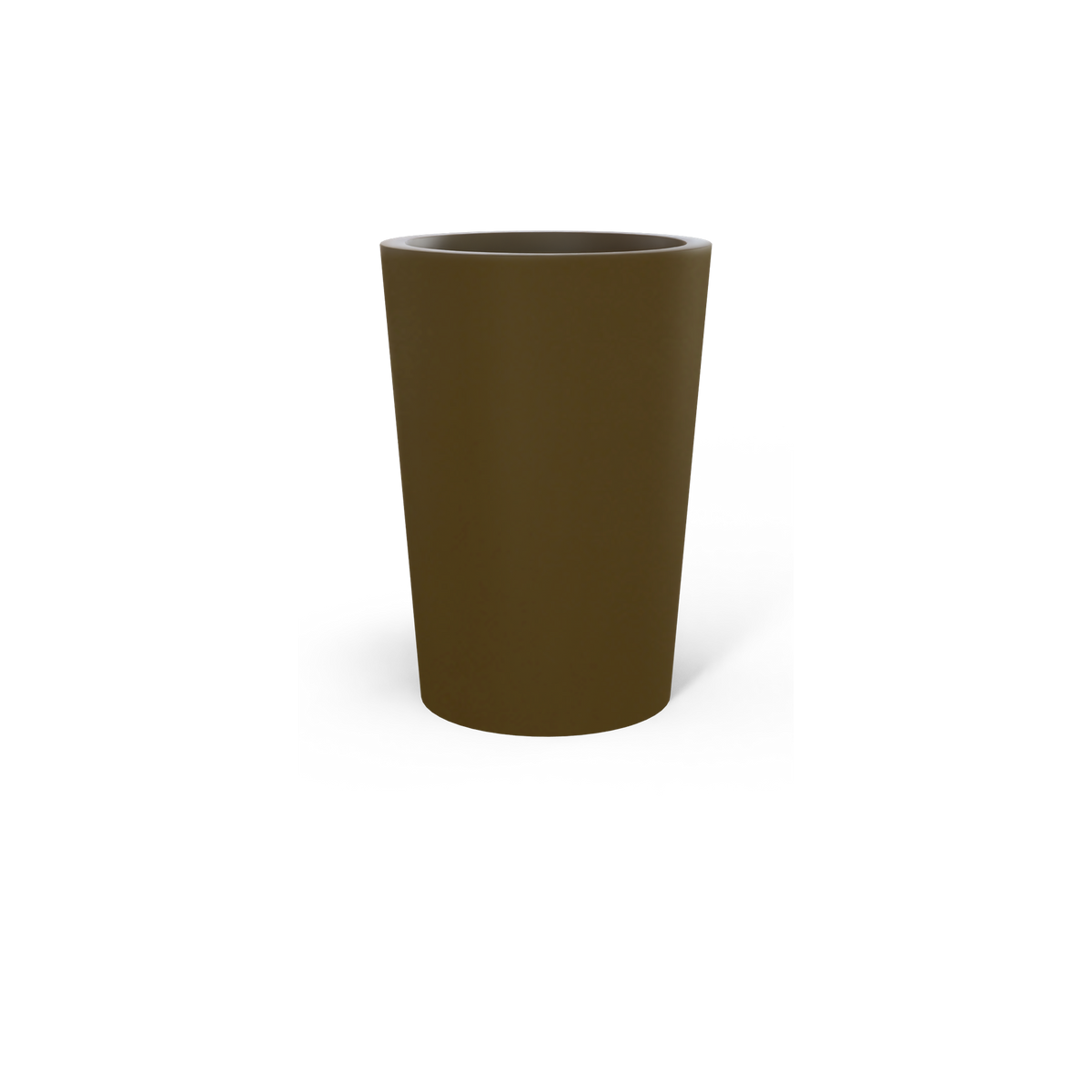 Tegel round tapered fiberglass planter in Matte Bronze