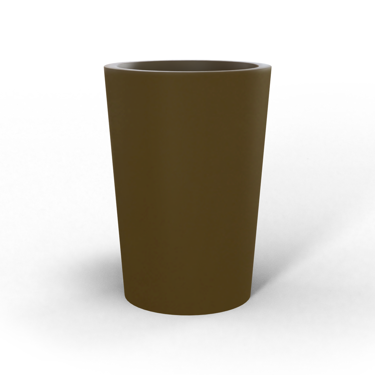 Tegel round tapered fiberglass planter in Matte Bronze, studio render