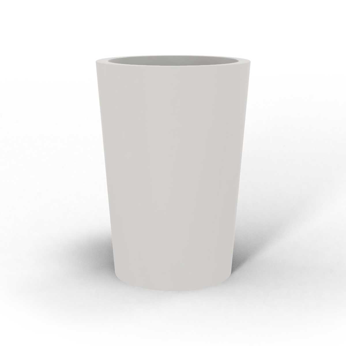 Tegel round tapered fiberglass planter in Matte Cement Grey, studio render