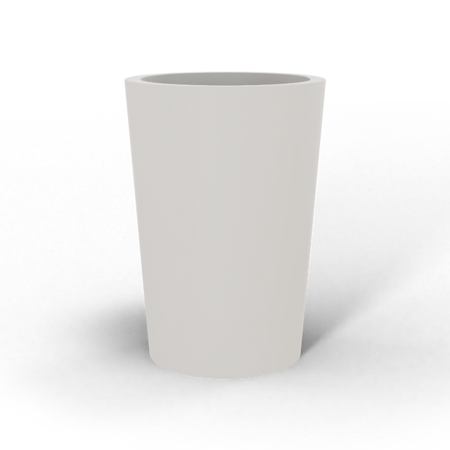 Tegel round tapered fiberglass planter in Matte Cement Grey, studio render