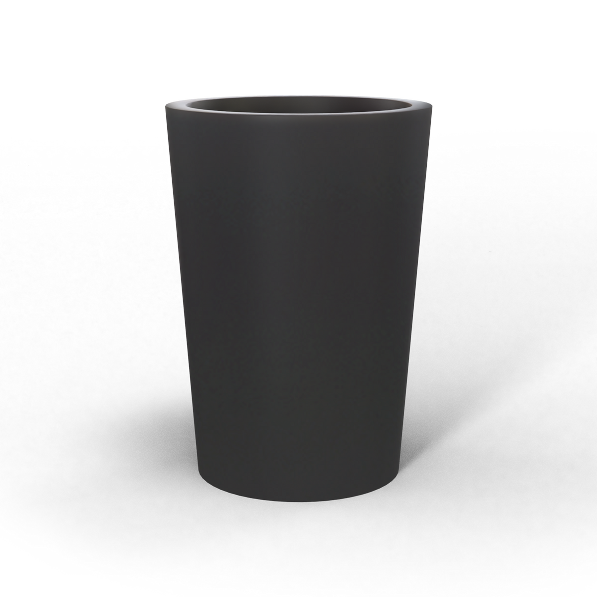 Tegel round tapered fiberglass planter in Matte Charcoal, studio render