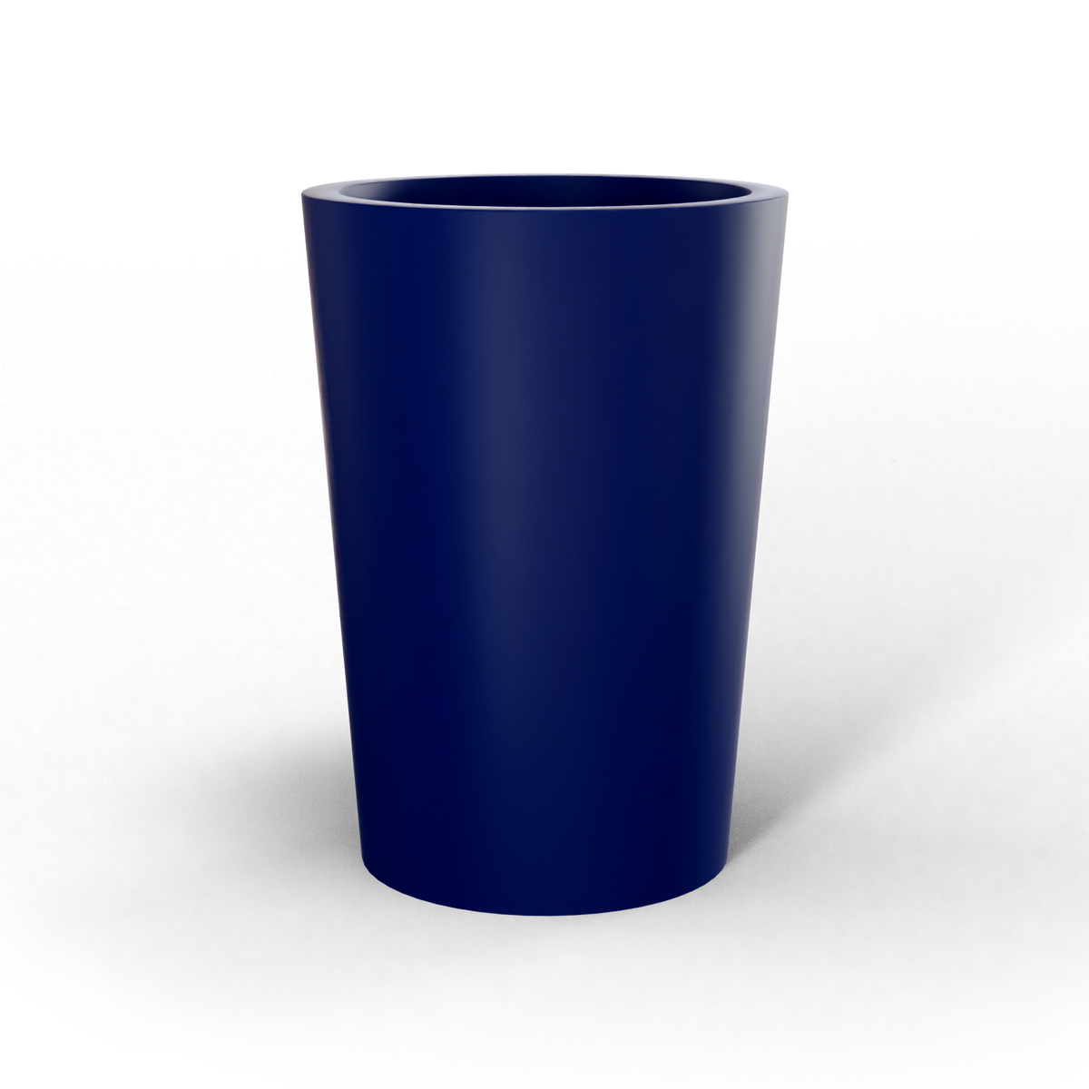 Tegel round tapered fiberglass planter in Matte Cobalt Blue, studio render
