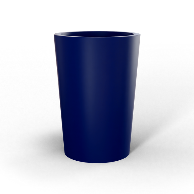 Tegel round tapered fiberglass planter in Matte Cobalt Blue, studio render