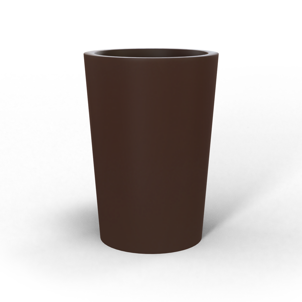 Tegel round tapered fiberglass planter in Matte Dark Brown, studio render