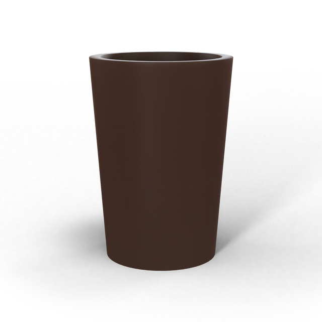 Tegel round tapered fiberglass planter in Matte Dark Brown, studio render