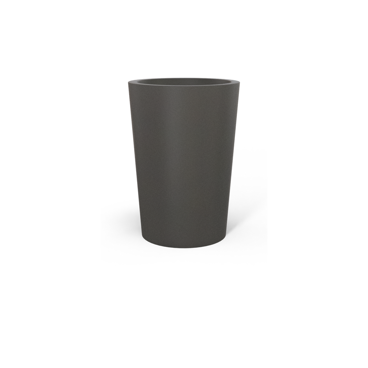 Tegel round tapered fiberglass planter in Matte Gunmetal
