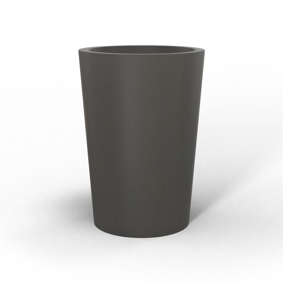 Tegel round tapered fiberglass planter in Matte Gunmetal, studio render
