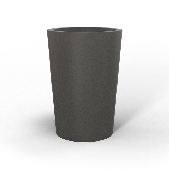 Tegel round tapered fiberglass planter in Matte Gunmetal, studio render
