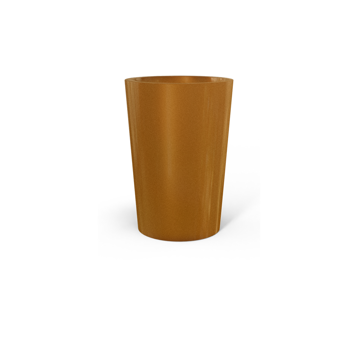 Tegel round tapered fiberglass planter in Metallic Bronze