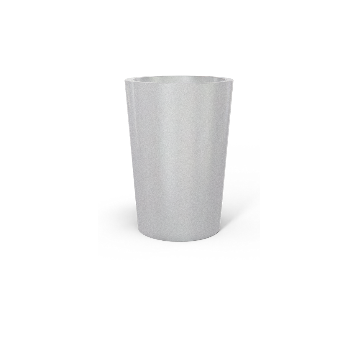 Tegel round tapered fiberglass planter in Metallic Silver