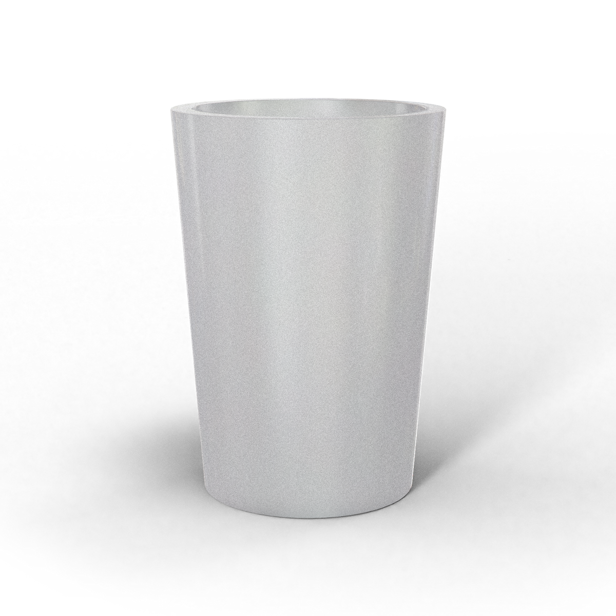 Tegel round tapered fiberglass planter in Metallic Silver, studio render