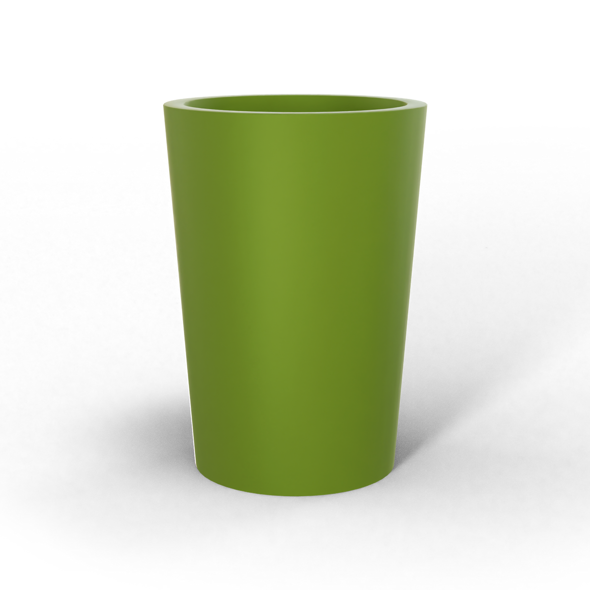 Tegel round tapered fiberglass planter in Satin Green, studio render