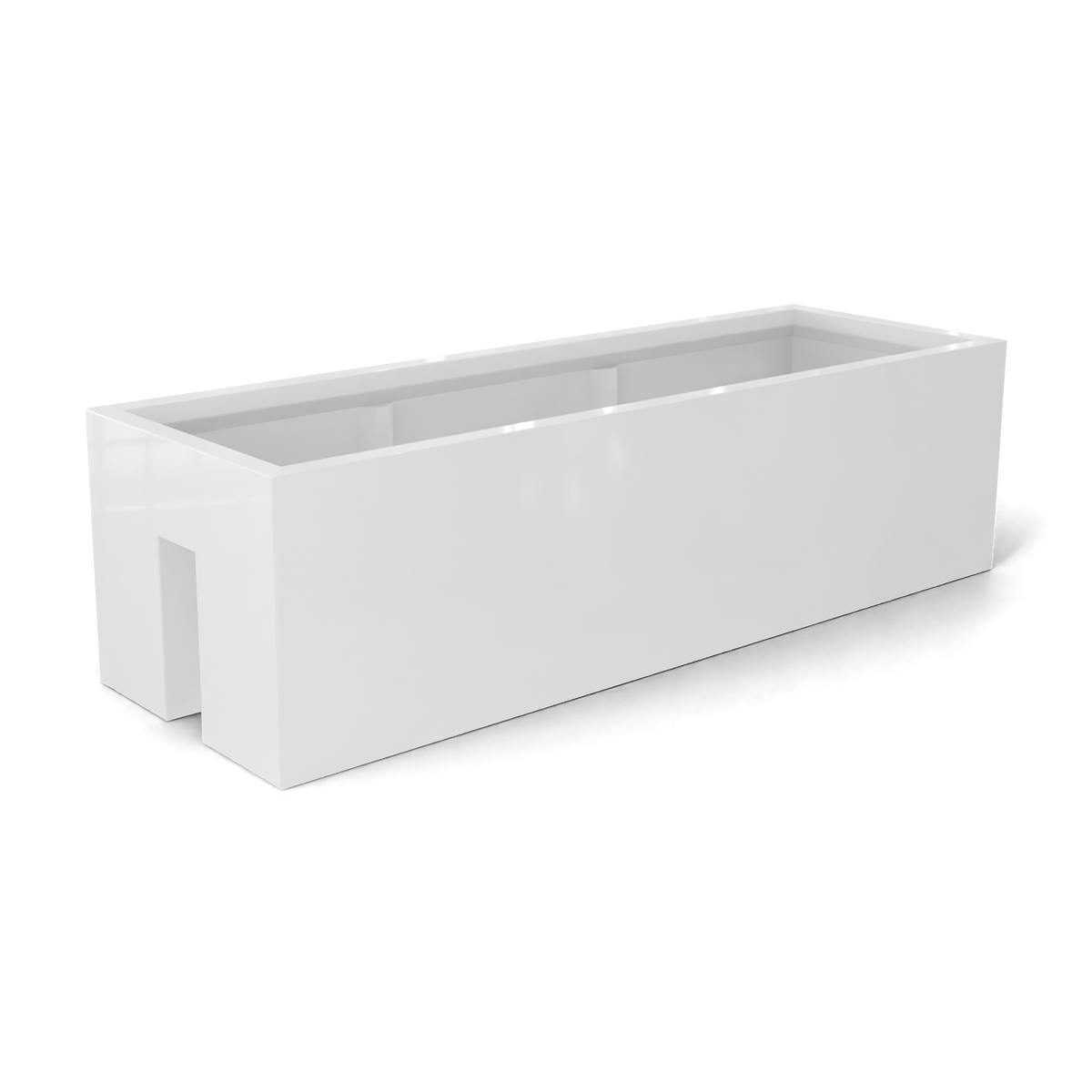 Tiergarden railing fiberglass planter in Gloss Bright White, 36 × 12 × 10 in, studio render