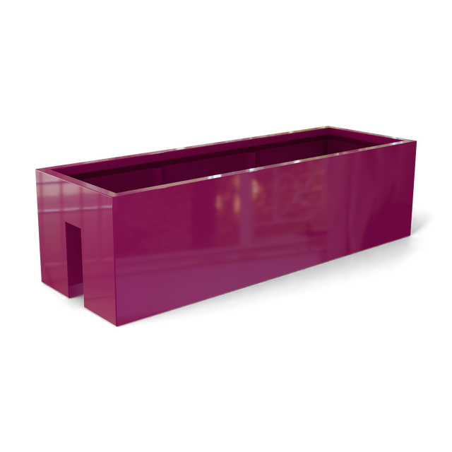 Tiergarden railing fiberglass planter in Gloss Eggplant, 36 × 12 × 10 in, studio render