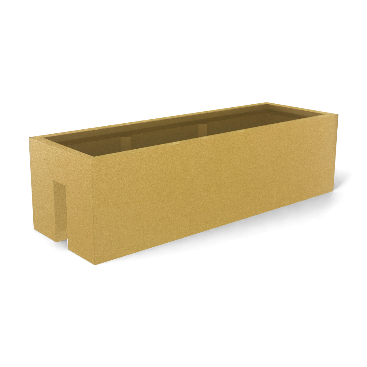 Tiergarden railing fiberglass planter in Gloss Metallic Gold, 36 × 12 × 10 in, studio render