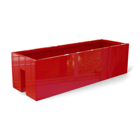 Tiergarden railing fiberglass planter in Gloss Red, 36 × 12 × 10 in, studio render