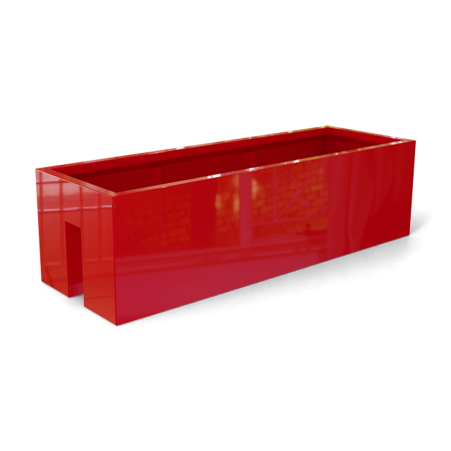 Tiergarden railing fiberglass planter in Gloss Red, 36 × 12 × 10 in, studio render