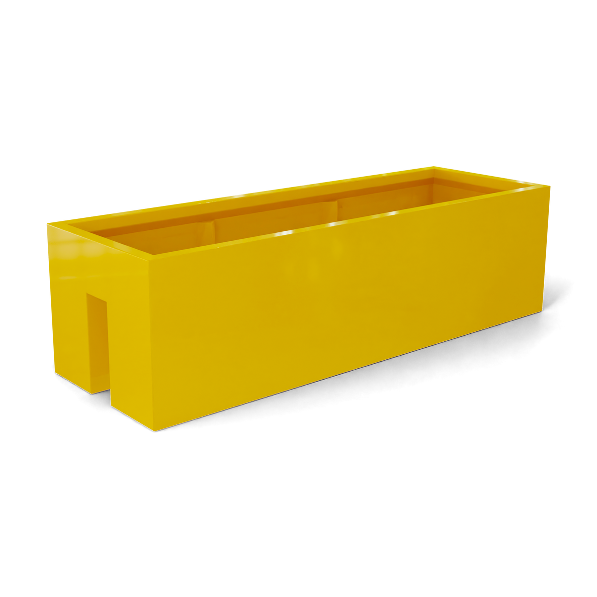 Tiergarden railing fiberglass planter in Gloss Saffron, 36 × 12 × 10 in, studio render