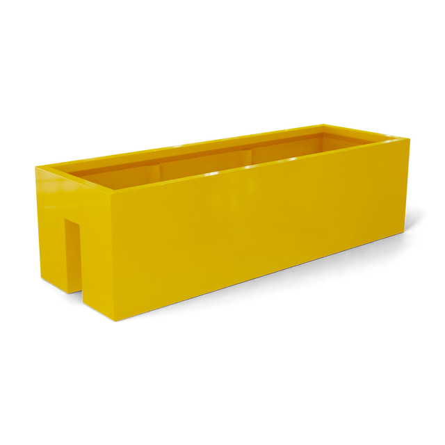 Tiergarden railing fiberglass planter in Gloss Saffron, 36 × 12 × 10 in, studio render