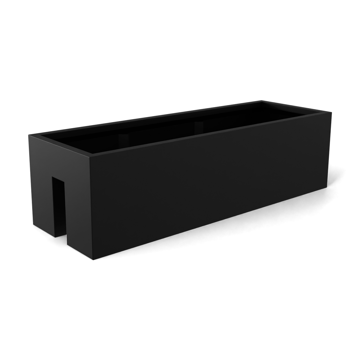 Tiergarden railing fiberglass planter in Matte Black, 36 × 12 × 10 in, studio render
