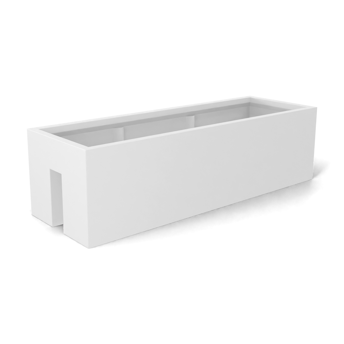 Tiergarden railing fiberglass planter in Matte Bright White, 36 × 12 × 10 in, studio render