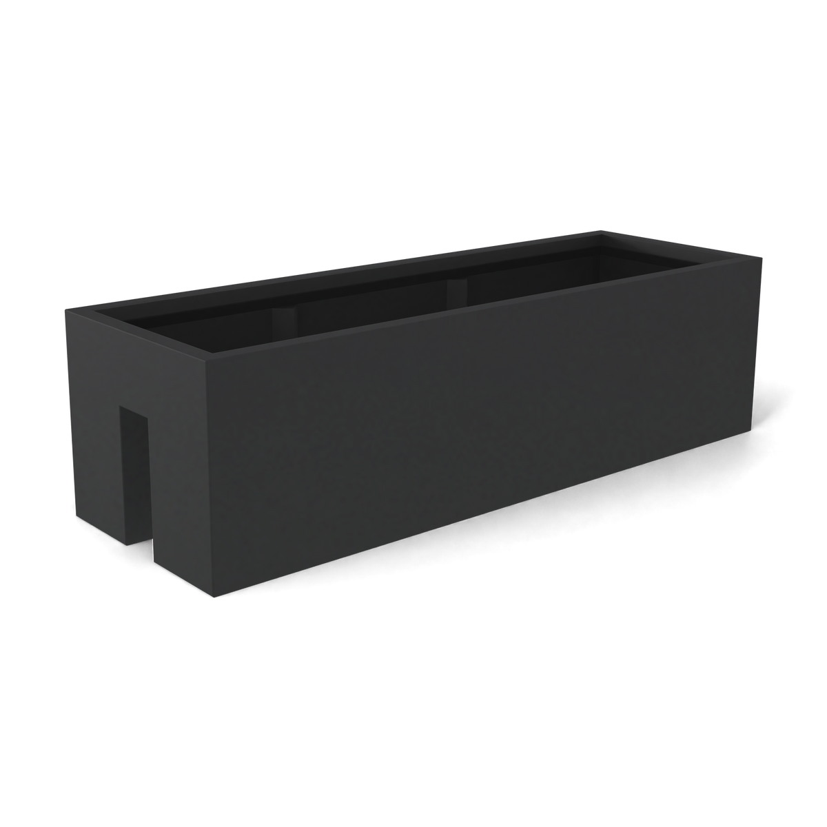 Tiergarden railing fiberglass planter in Matte Charcoal, 36 × 12 × 10 in, studio render