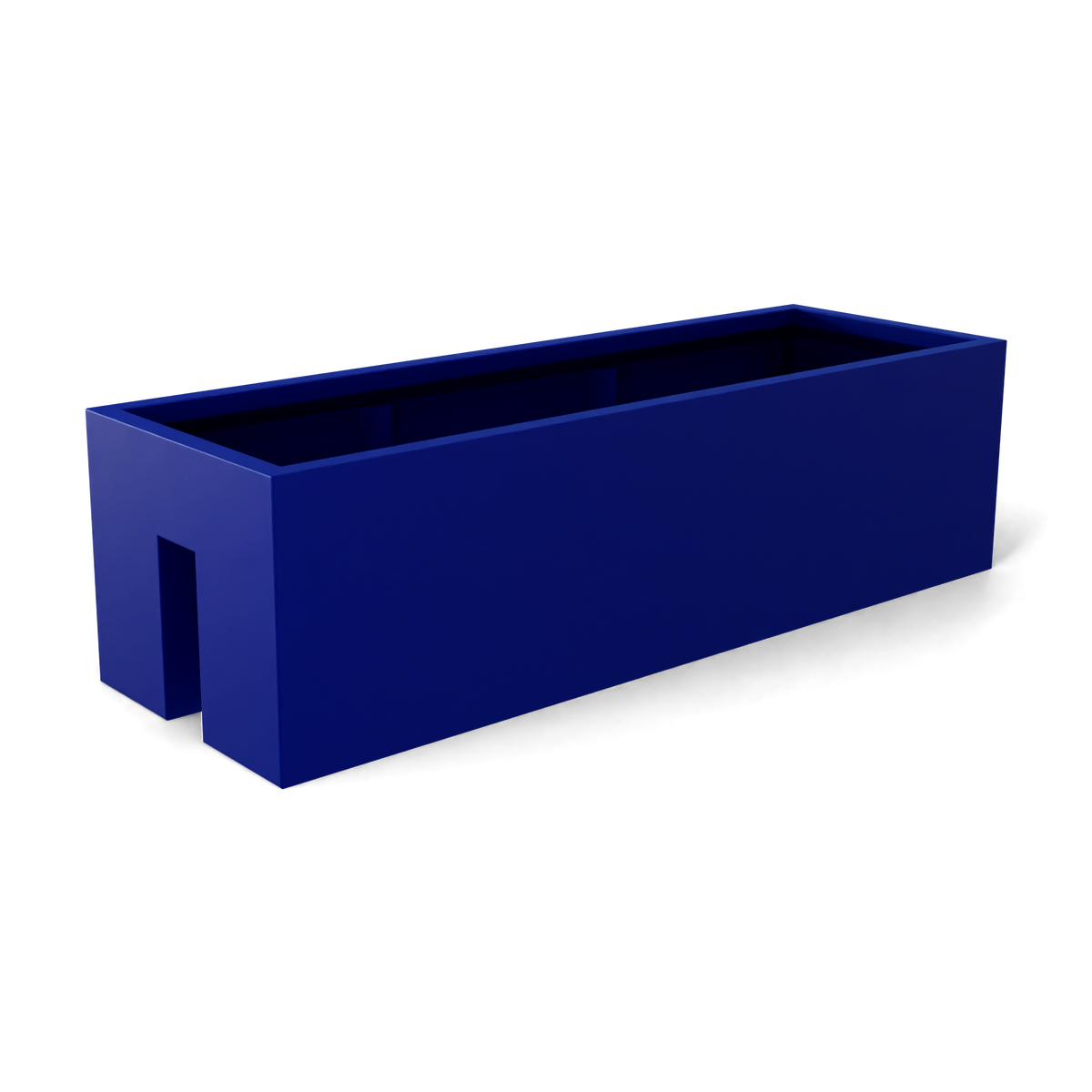 Tiergarden railing fiberglass planter in Matte Cobalt Blue, 36 × 12 × 10 in, studio render