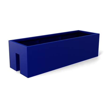 Tiergarden railing fiberglass planter in Matte Cobalt Blue, 36 × 12 × 10 in, studio render