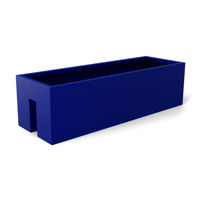 Tiergarden railing fiberglass planter in Matte Cobalt Blue, 36 × 12 × 10 in, studio render
