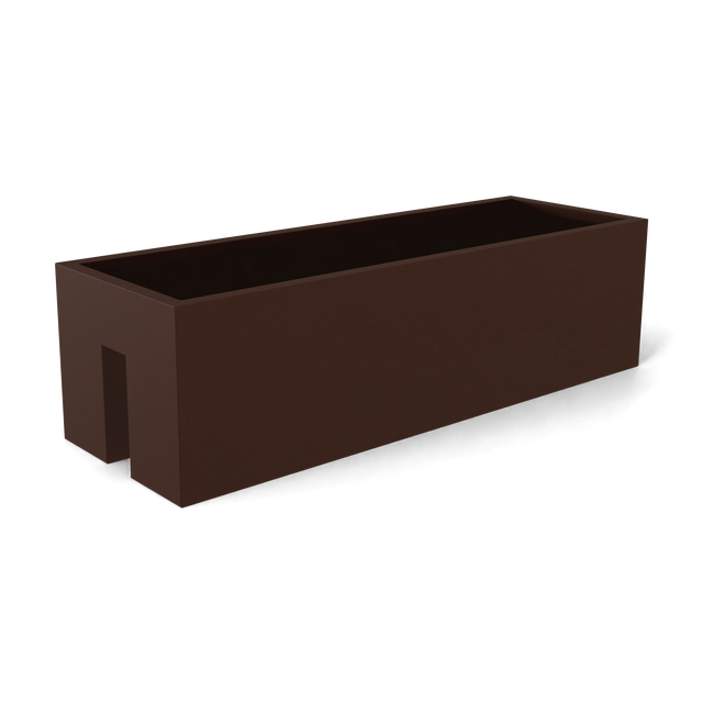 Tiergarden railing fiberglass planter in Matte Dark Brown, 36 × 12 × 10 in, studio render