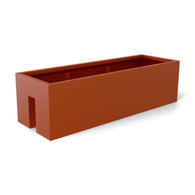 Tiergarden railing fiberglass planter in Matte Terra Cotta, 36 × 12 × 10 in, studio render