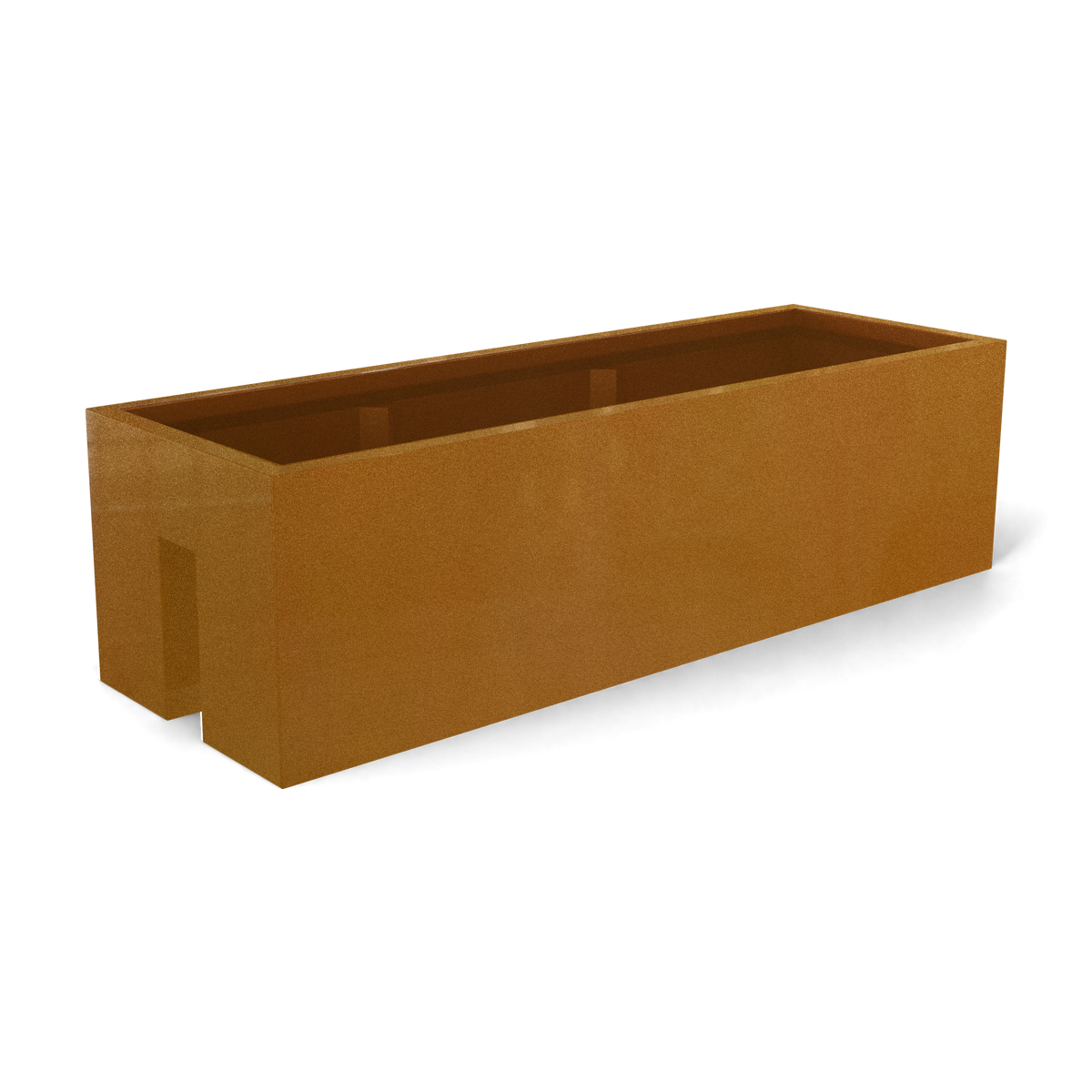 Tiergarden railing fiberglass planter in Metallic Bronze, 36 × 12 × 10 in, studio render