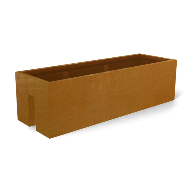 Tiergarden railing fiberglass planter in Metallic Bronze, 36 × 12 × 10 in, studio render