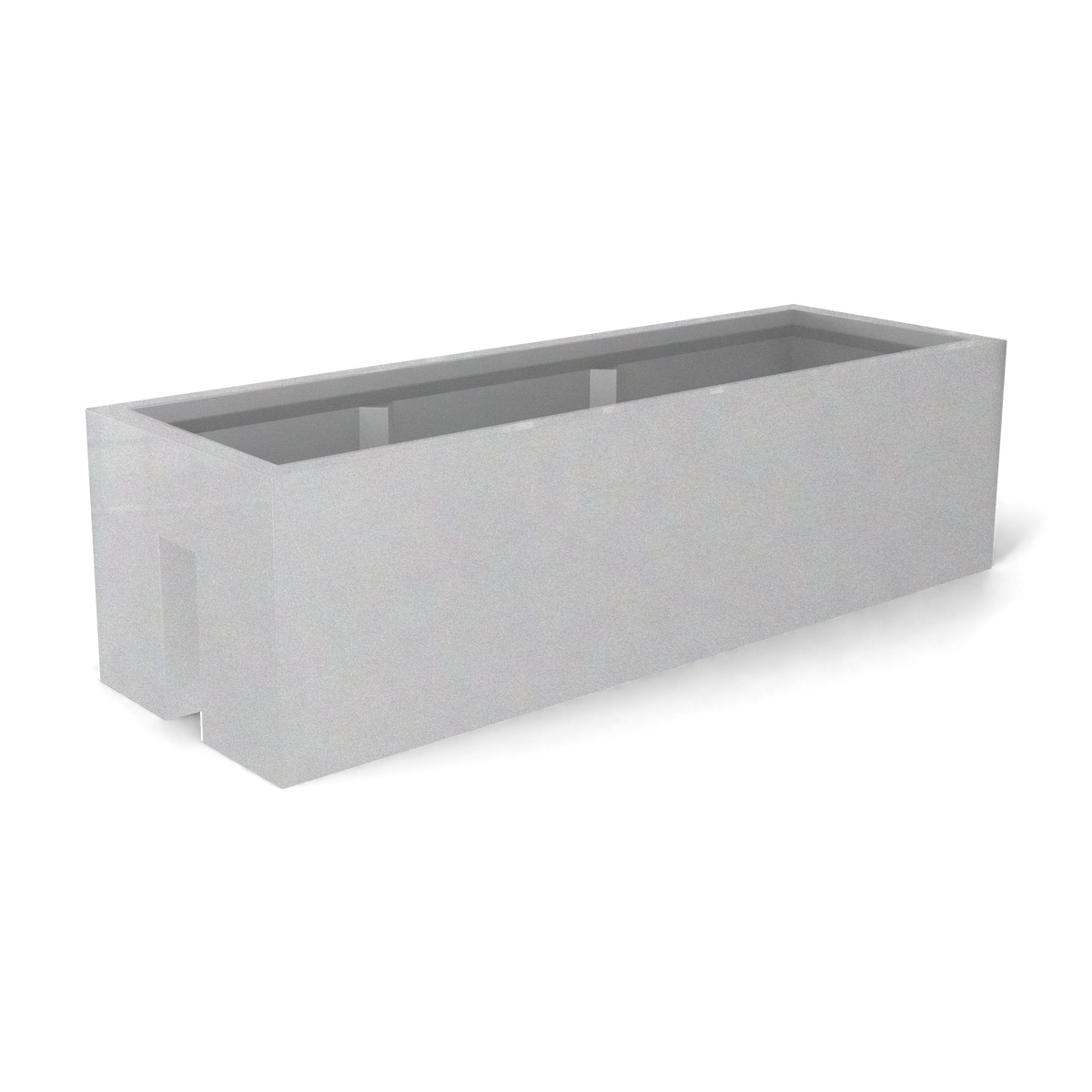 Tiergarden railing fiberglass planter in Metallic Silver, 36 × 12 × 10 in, studio render