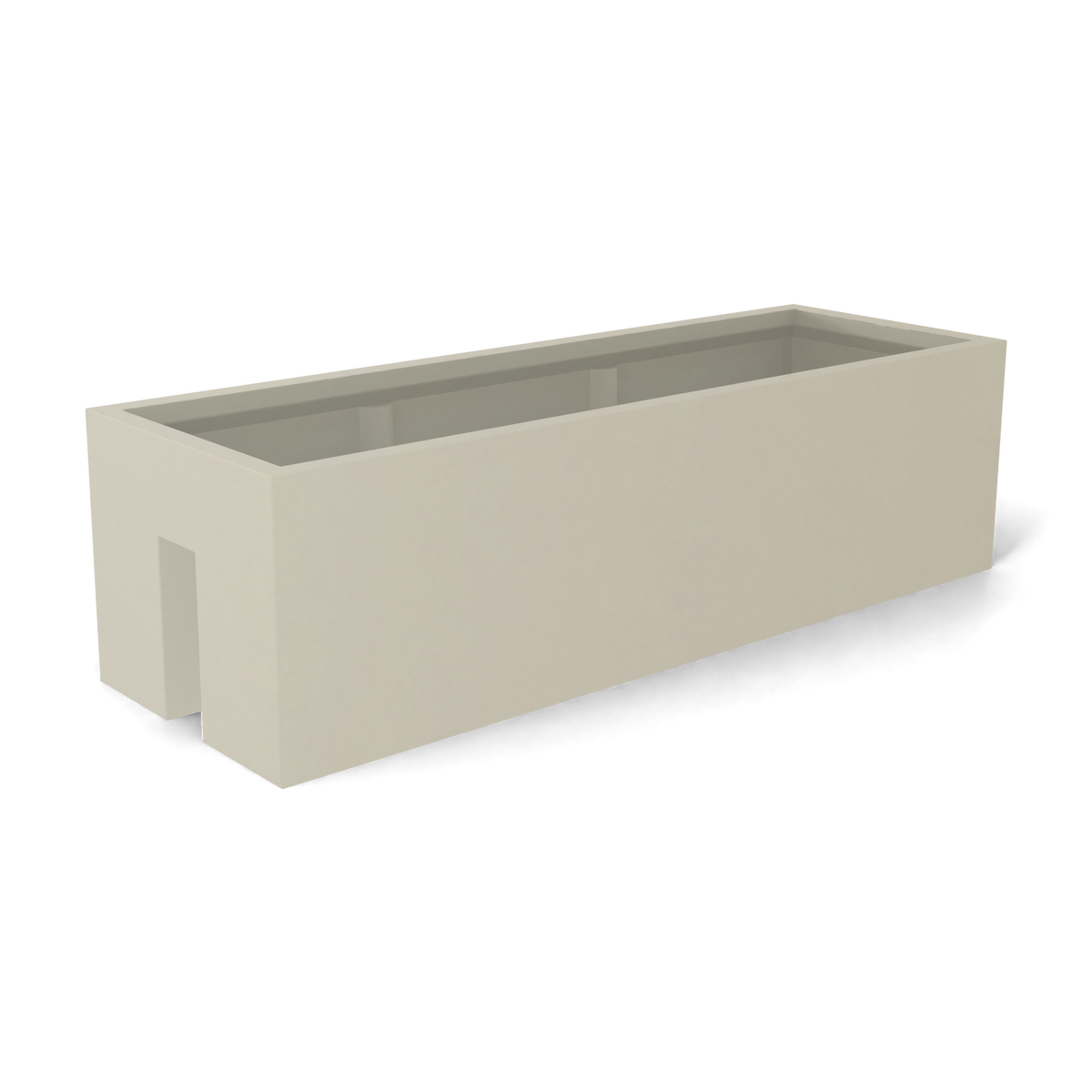 Tiergarden railing fiberglass planter in Satin Beige, 36 × 12 × 10 in, studio render