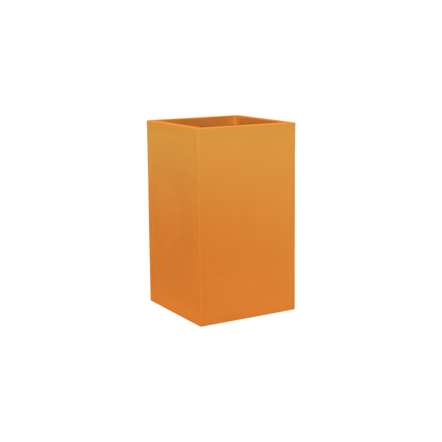 Tolga corner fiberglass planter in Gloss Tangerine, 16 × 16 × 24 in, studio render
